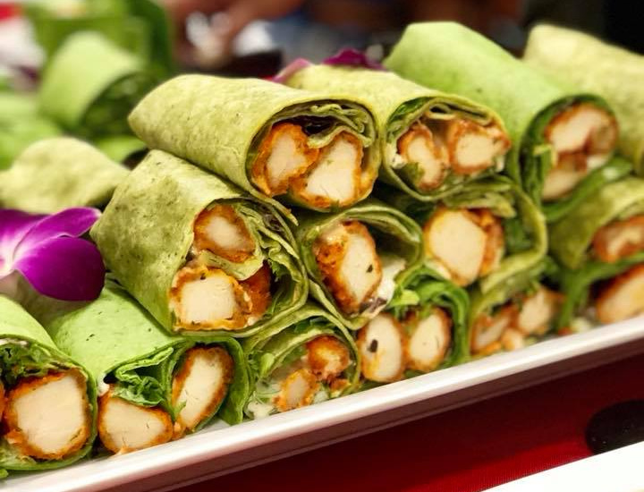 Chicken wraps on a tray